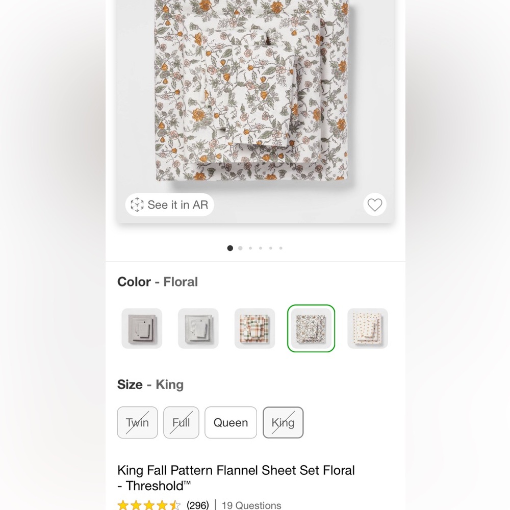 ISO : LOOKING .. threshold flannel floral sheet . King size . From target . 👀